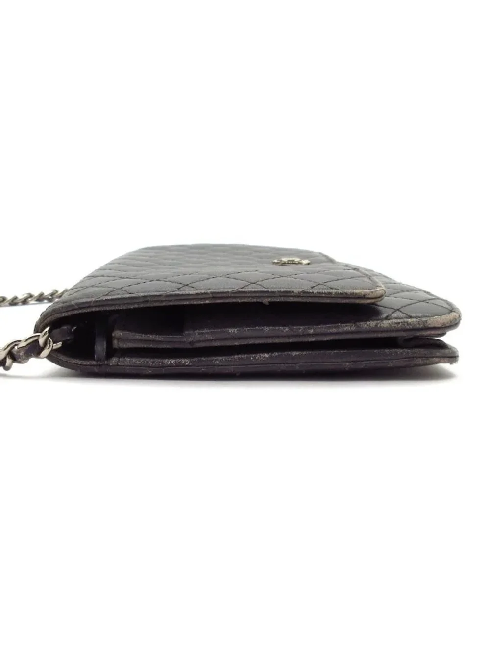 Chanel Wallet Quilted Gray Chain Leather Shoulder